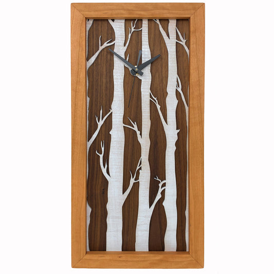 Sabbath-Day Woods White Birches Tall Cherry Box Clock