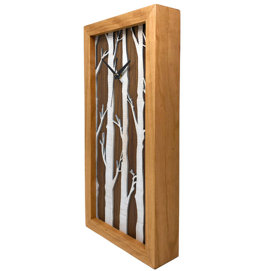 Sabbath-Day Woods White Birches Tall Cherry Box Clock