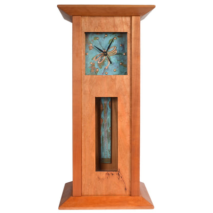Sabbath-Day Woods Imperial Dragonfly Handmade Cherry Wood Mantel Clock with Hidden Jewelry Compartment