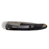 Santa Fe Stoneworks Gemstone Exotics 4-inch Damascus Steel Pocket Knife with Clip, Obsidian/Abalone/Bronze