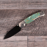 Santa Fe Stoneworks El Rey Custom Button-Lock Pocketknife with DLC VG-10 Steel Blade, Kingman Turquoise