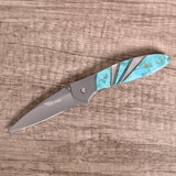 Santa Fe Stoneworks Kershaw Leek Ken Onion 3-inch Pocketknife with Plain Blade, Turquoise/Mother of Pearl