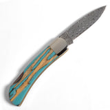 Santa Fe Stoneworks Cholla Cactus 3-inch Lockback Pocket Knife with Damascus Steel Blade, Turquoise