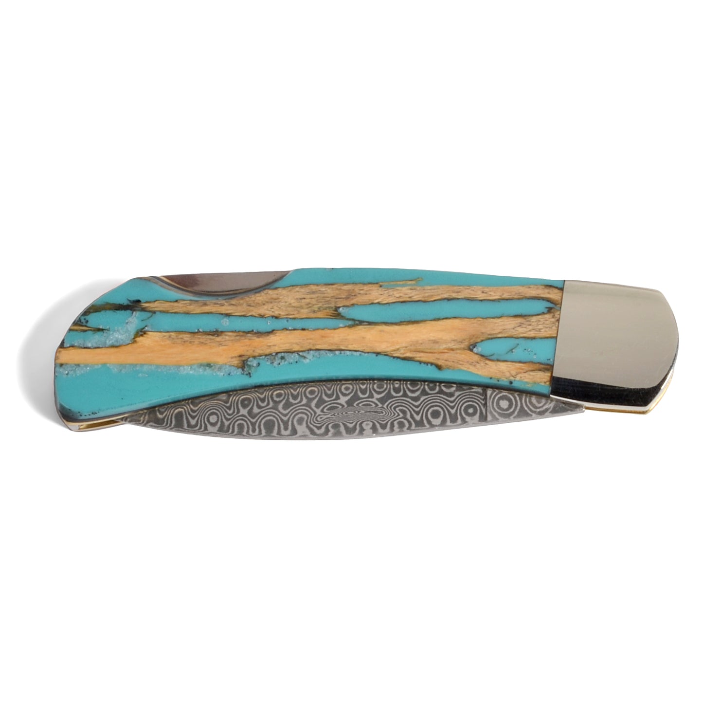 Santa Fe Stoneworks Cholla Cactus 3-inch Lockback Pocket Knife with Damascus Steel Blade, Turquoise