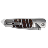 Santa Fe Stoneworks Tesoro 2-3/4-inch Button Lock Pocket Knife with Mammoth Tooth Inlays, Damasteel Blade, and Curly Maple Wooden Gift Box