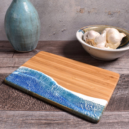 Sea Lion Studio Ocean Wave Bamboo Cheeseboard, Small, Tropica Blue