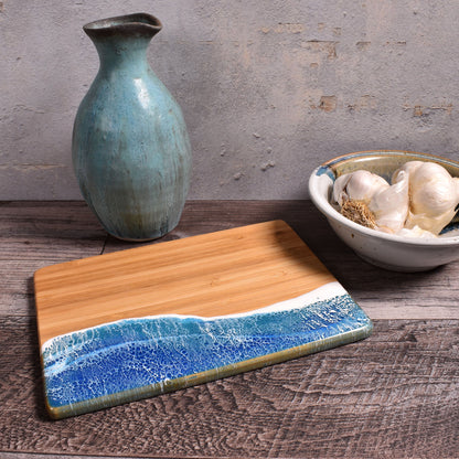 Sea Lion Studio Ocean Wave Bamboo Cheeseboard, Small, Tropica Blue