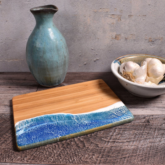 Sea Lion Studio Ocean Wave Bamboo Cheeseboard, Small, Tropica Blue