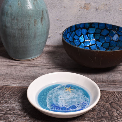 Ocean Wave 4-inch Round Porcelain Trinket Dish, Turquoise Green