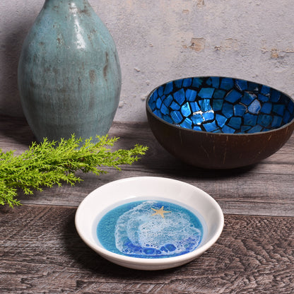 Ocean Wave 4-inch Round Porcelain Trinket Dish, Turquoise Green