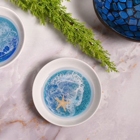 Ocean Wave 4-inch Round Porcelain Trinket Dish, Turquoise Green