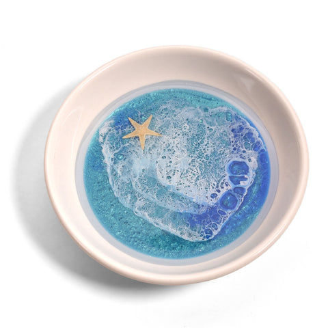 Ocean Wave 4-inch Round Porcelain Trinket Dish, Turquoise Green
