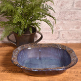 Embossed Rim Oval Serving Bowl, Handmade American Pottery, Blue