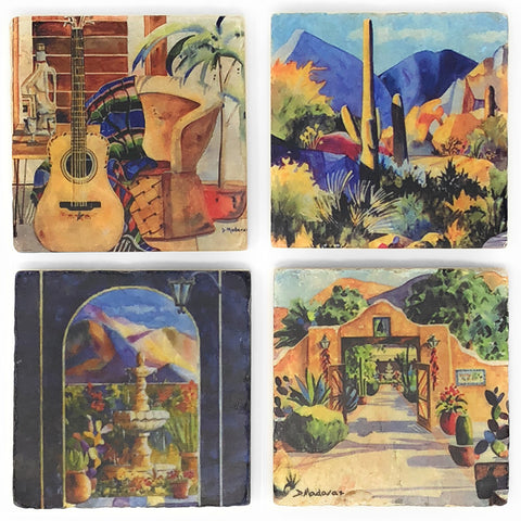 Scenes of the Southwest Tumbled Marble Coasters, Set of 4