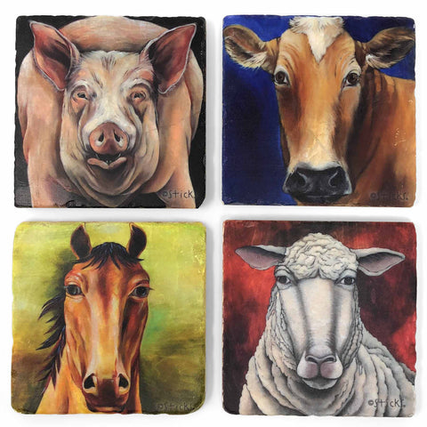 Studio Vertu Sticks Farm Animals Marble Coasters, Set of 4