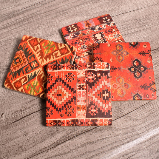 Studio Vertu Red Kilim Patterns Tumbled Marble Coasters, Set of 4