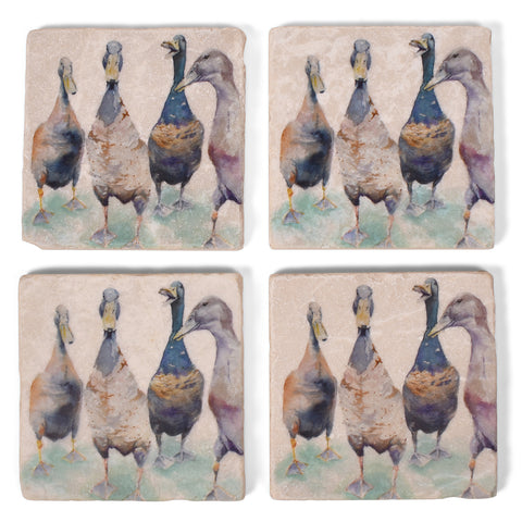 Studio Vertu Watercolor Ducks Tumbled Marble Coasters, Set of 4
