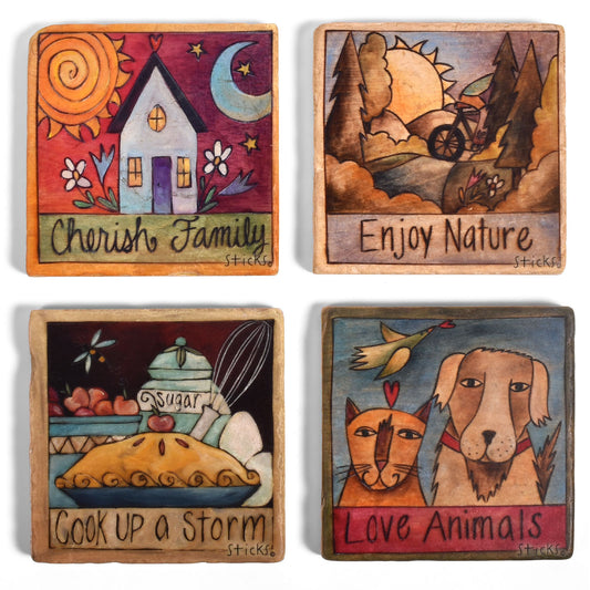 Studio Vertu Sticks Words to Live By Marble Coasters, Set of 4