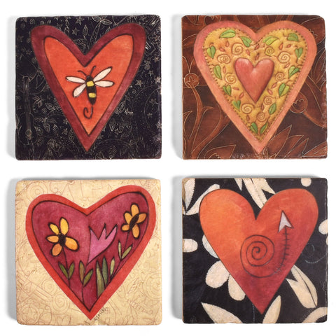 Studio Vertu Sticks Hearts Tumbled Marble Coasters, Set of 4