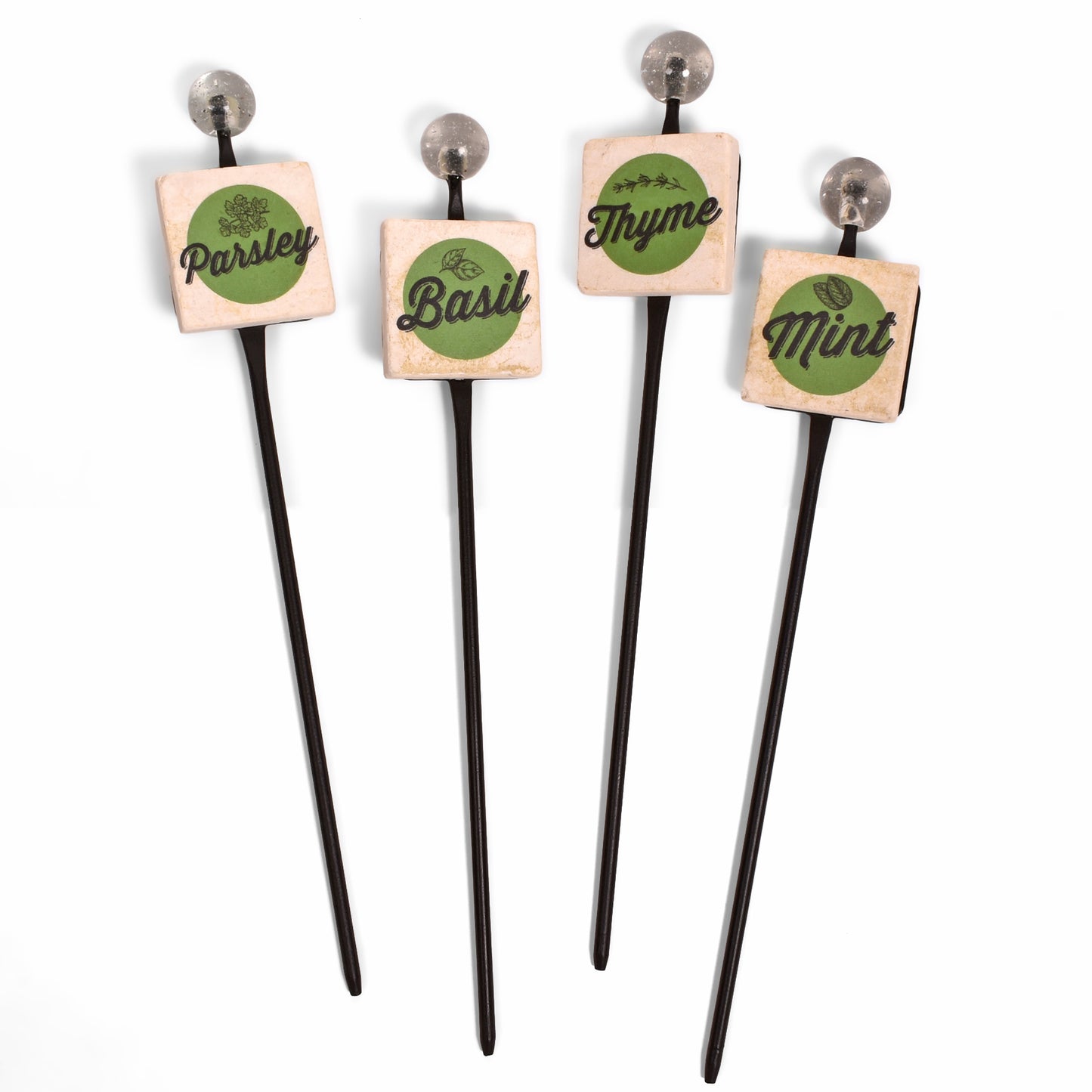 Studio Vertu Tumbled Marble Herb Markers, Set of 4, Parsley, Basil, Mint, Thyme