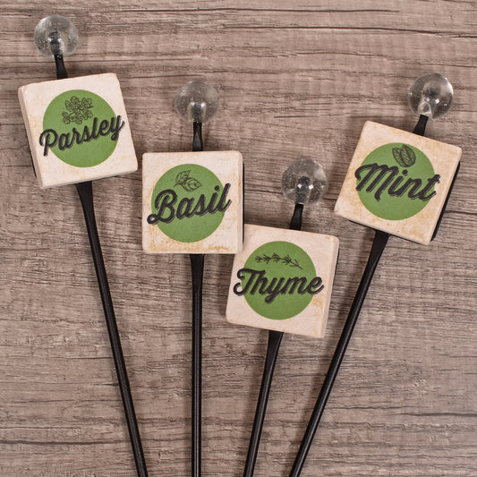 Studio Vertu Tumbled Marble Herb Markers, Set of 4, Parsley, Basil, Mint, Thyme