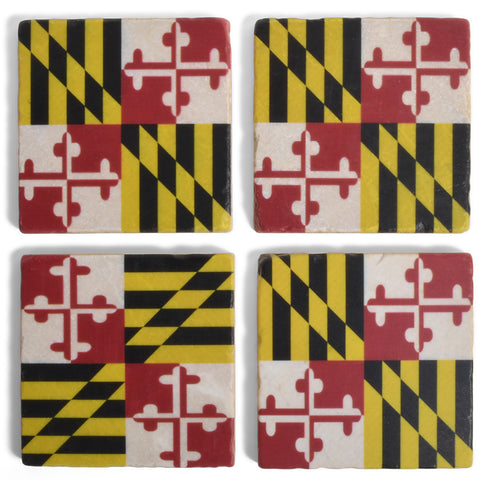 Maryland State Flag Marble Coasters, Set of 4
