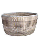 African Fair Trade Handwoven Striped Oval Knitting Basket, Silver/White