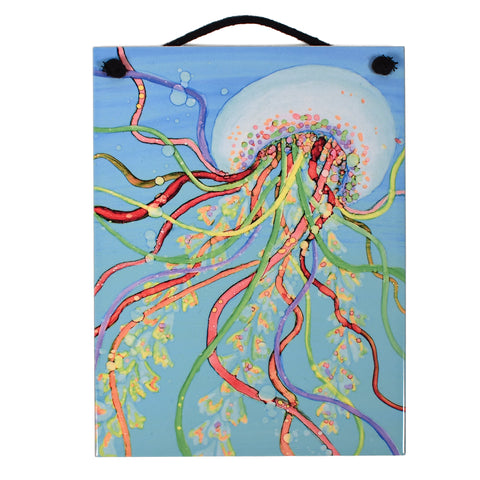 Mungo Key Designs Jellyfish Journey 7-3/4 x 6-inch Ceramic Tile Plaque, Handmade in The USA