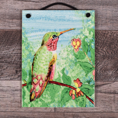 Mungo Key Designs Hummingbird 7-3/4 x 6-inch Ceramic Tile Plaque, Handmade in The USA