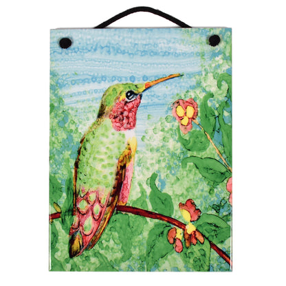 Mungo Key Designs Hummingbird 7-3/4 x 6-inch Ceramic Tile Plaque, Handmade in The USA