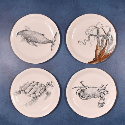Sea Animals 8-inch Ceramic Salad Plates, Set of 4 Styles