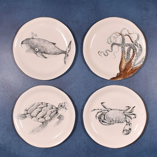 Sea Animals 8-inch Ceramic Salad Plates, Set of 4 Styles