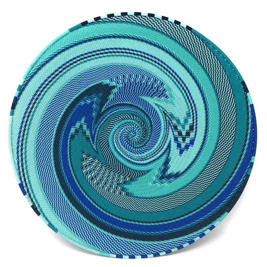 Fair Trade Zulu Telephone Wire 16-inch Platter Basket, African Ocean