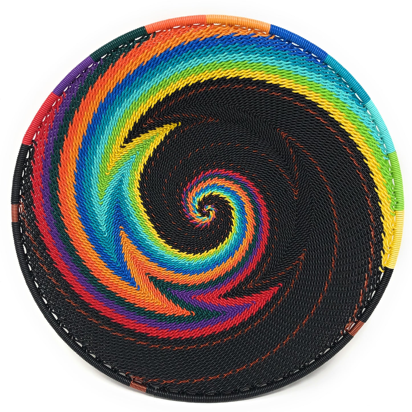 Fair Trade Zulu Telephone Wire 8" Shallow Platter Basket, African Rainbow