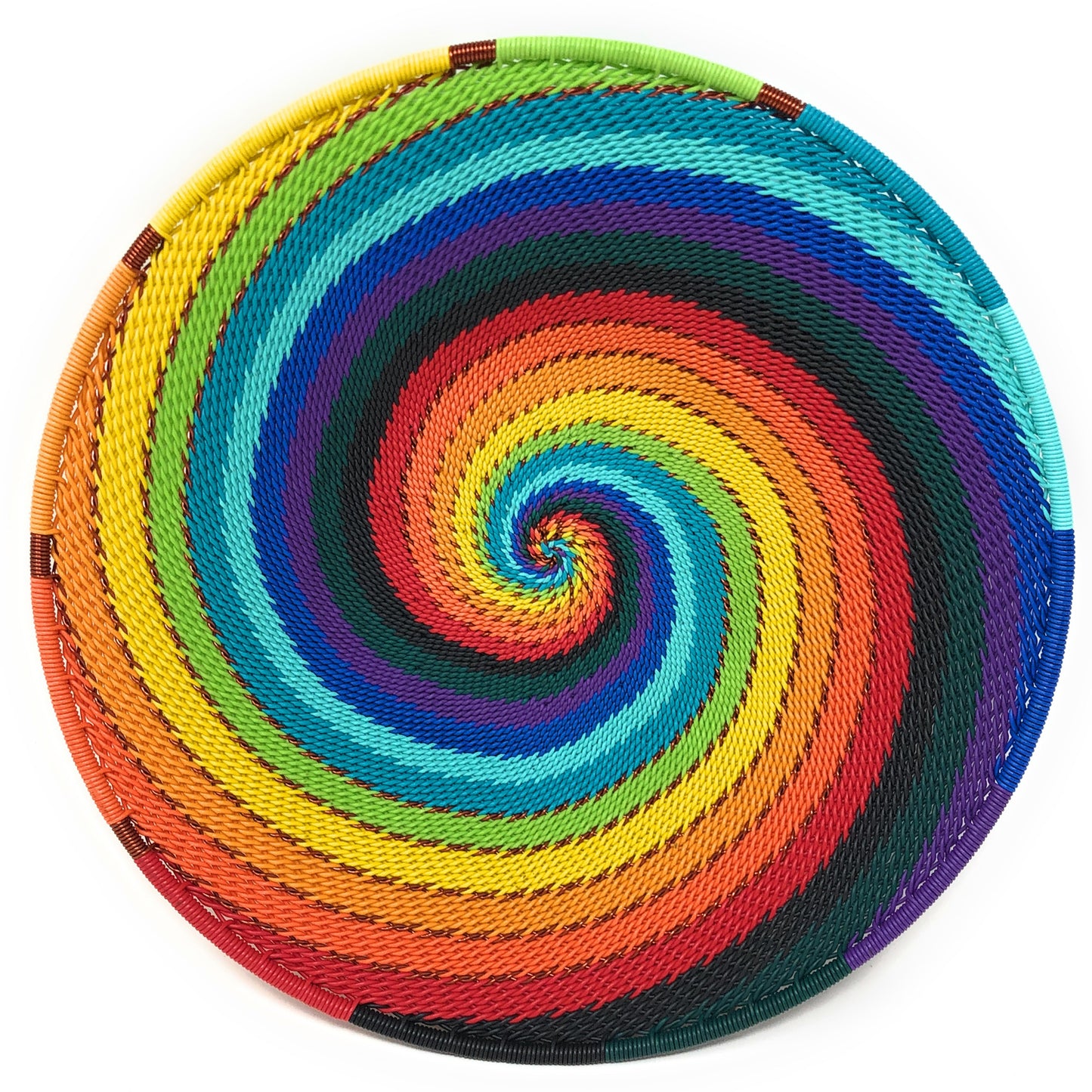 Fair Trade Zulu Telephone Wire 8" Shallow Platter Basket, African Rainbow
