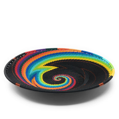 Fair Trade Zulu Telephone Wire 8" Shallow Platter Basket, African Rainbow