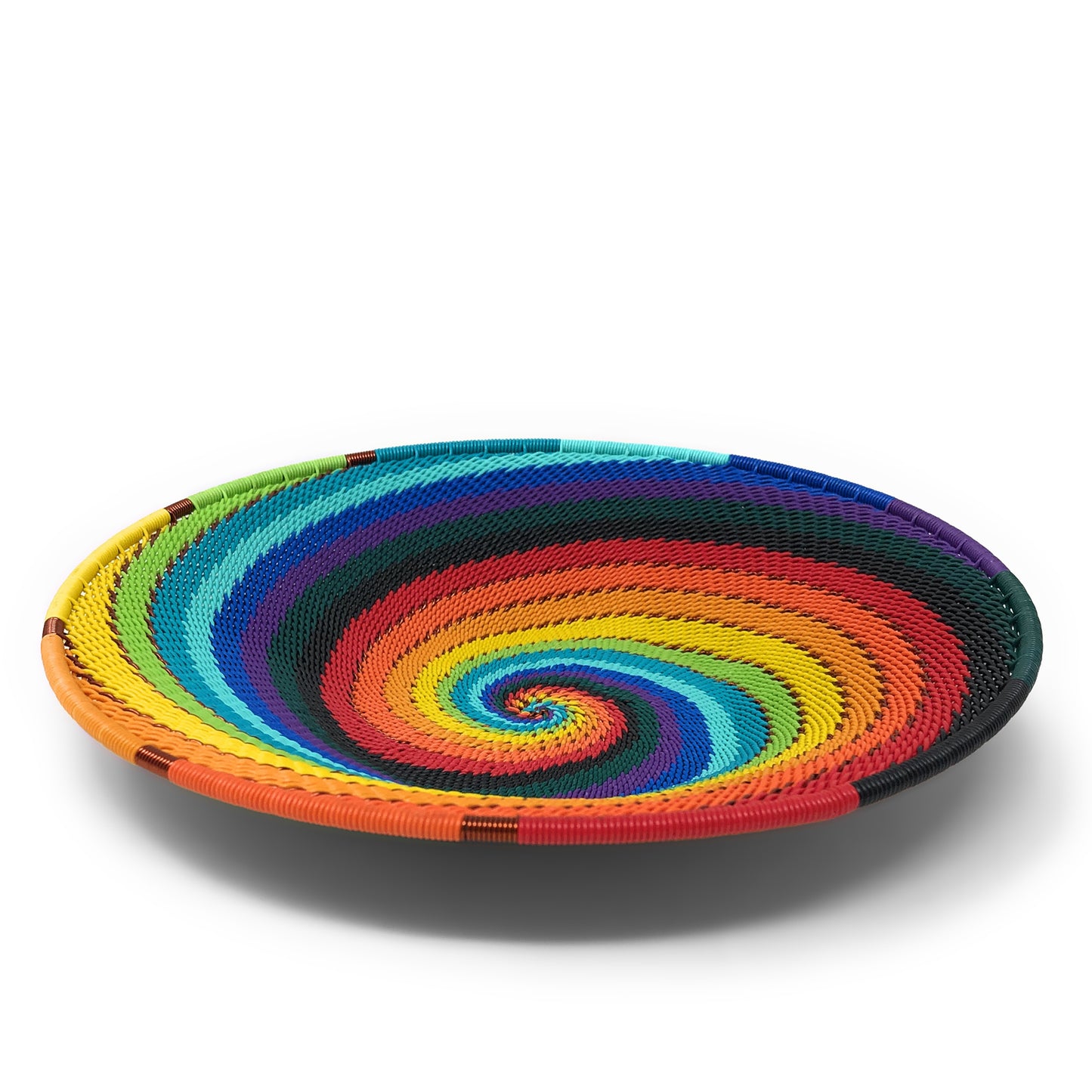 Fair Trade Zulu Telephone Wire 8" Shallow Platter Basket, African Rainbow
