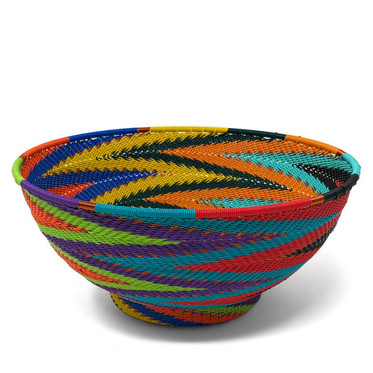 African Fair Trade Zulu Telephone Wire 8" Pedestal Bowl/Basket, African Spirit, Each One Unique