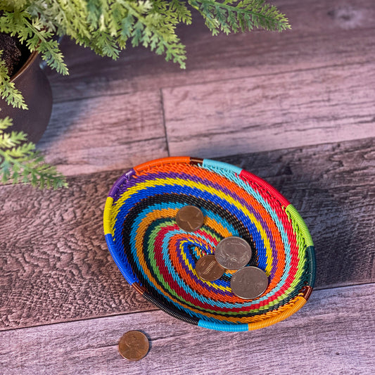African Fair Trade Zulu Telephone Wire 5-1/2" Small Oval Basket, African Spirit, Each One Unique