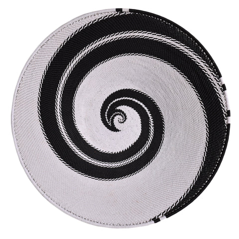 Fair Trade Zulu Telephone Wire 12-inch Platter Basket, Simple Swirl Pattern, African Eclipse
