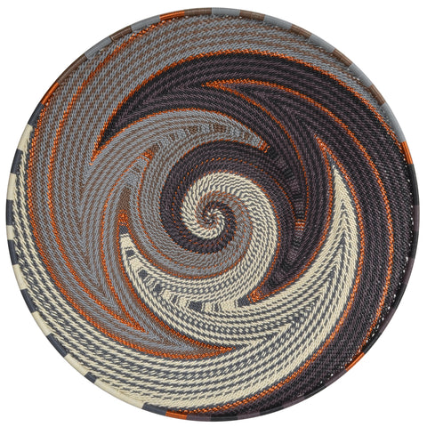 Fair Trade Zulu Telephone Wire 12-inch Platter Basket, Intricate Swirl, Gray Mist