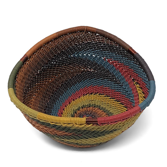 Fair Trade Zulu Handwoven Telephone Wire 4.25" Triangle Basket (Each One Varies), Painted Desert