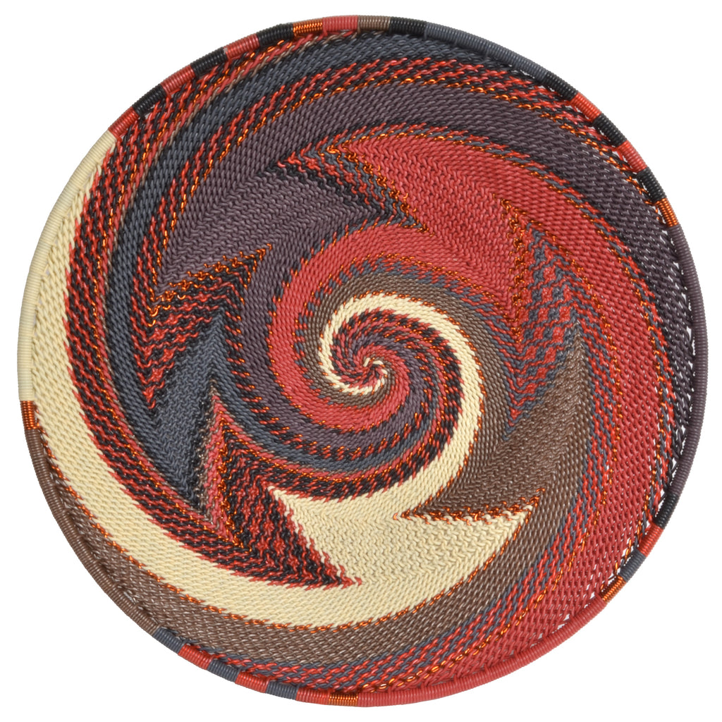 Fair Trade Zulu Telephone Wire 8inch Platter Basket, Red Pepper The