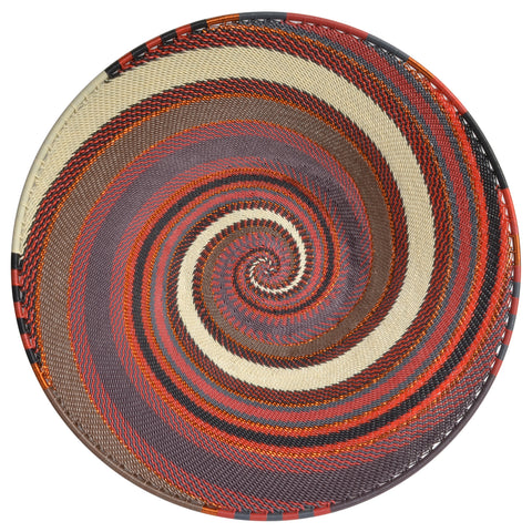 Fair Trade Zulu Telephone Wire 16-inch Platter Basket, Red Pepper