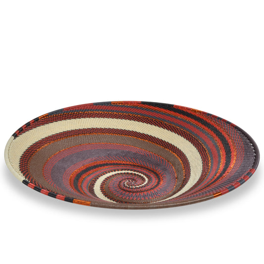 Fair Trade Zulu Telephone Wire 16-inch Platter Basket, Red Pepper