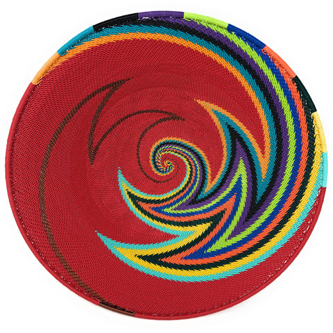 Fair Trade Zulu Telephone Wire 12-inch Platter Basket, Red Rainbow
