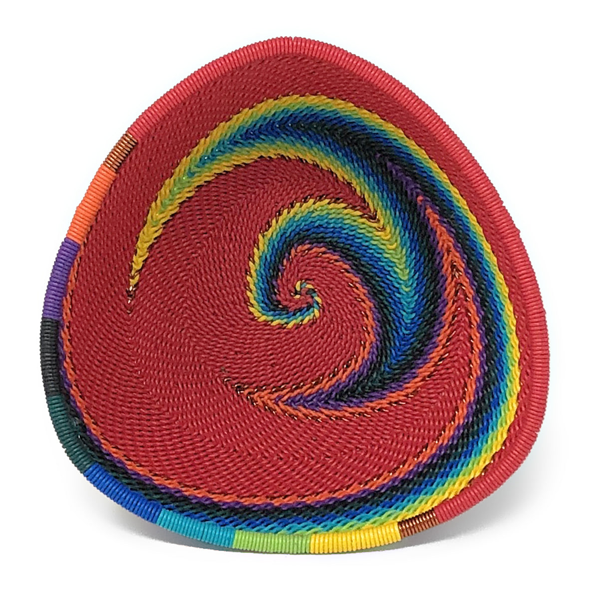 African Fair Trade Zulu Telephone Wire 4-1/2" Small Triangle Basket, Red Rainbow