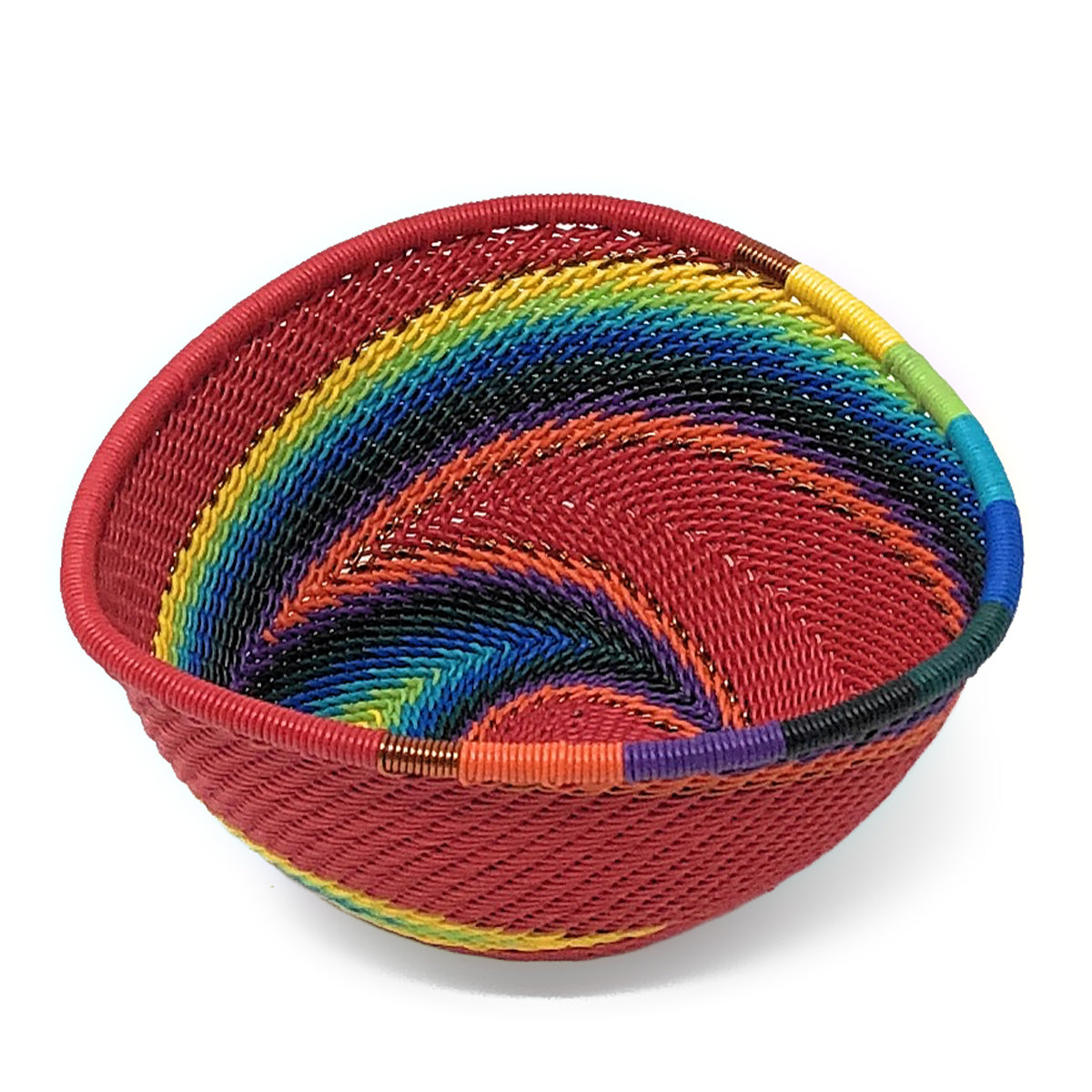African Fair Trade Zulu Telephone Wire 4-1/2" Small Triangle Basket, Red Rainbow