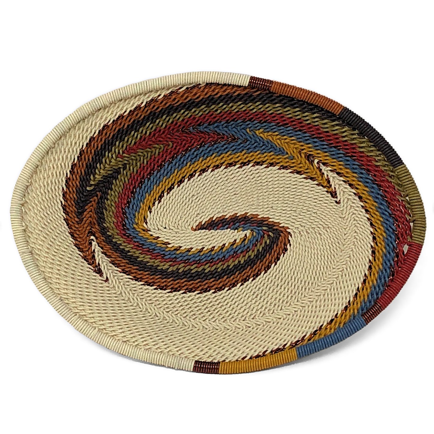 African Fair Trade Zulu Telephone Wire 5-1/2" Small Oval Basket, White Desert