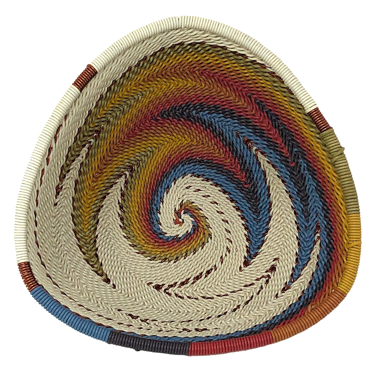 African Fair Trade Zulu Telephone Wire 4-1/2" Small Triangle Basket, White Desert